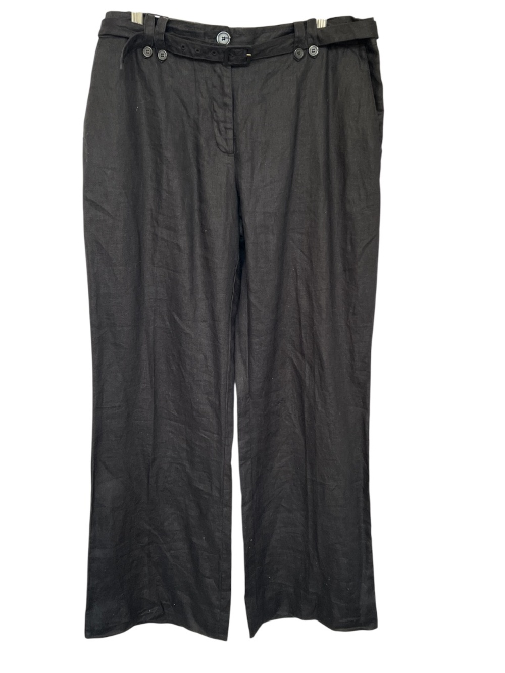 H&M Linen Pants Black Size 14 Straight Wide Leg Belted